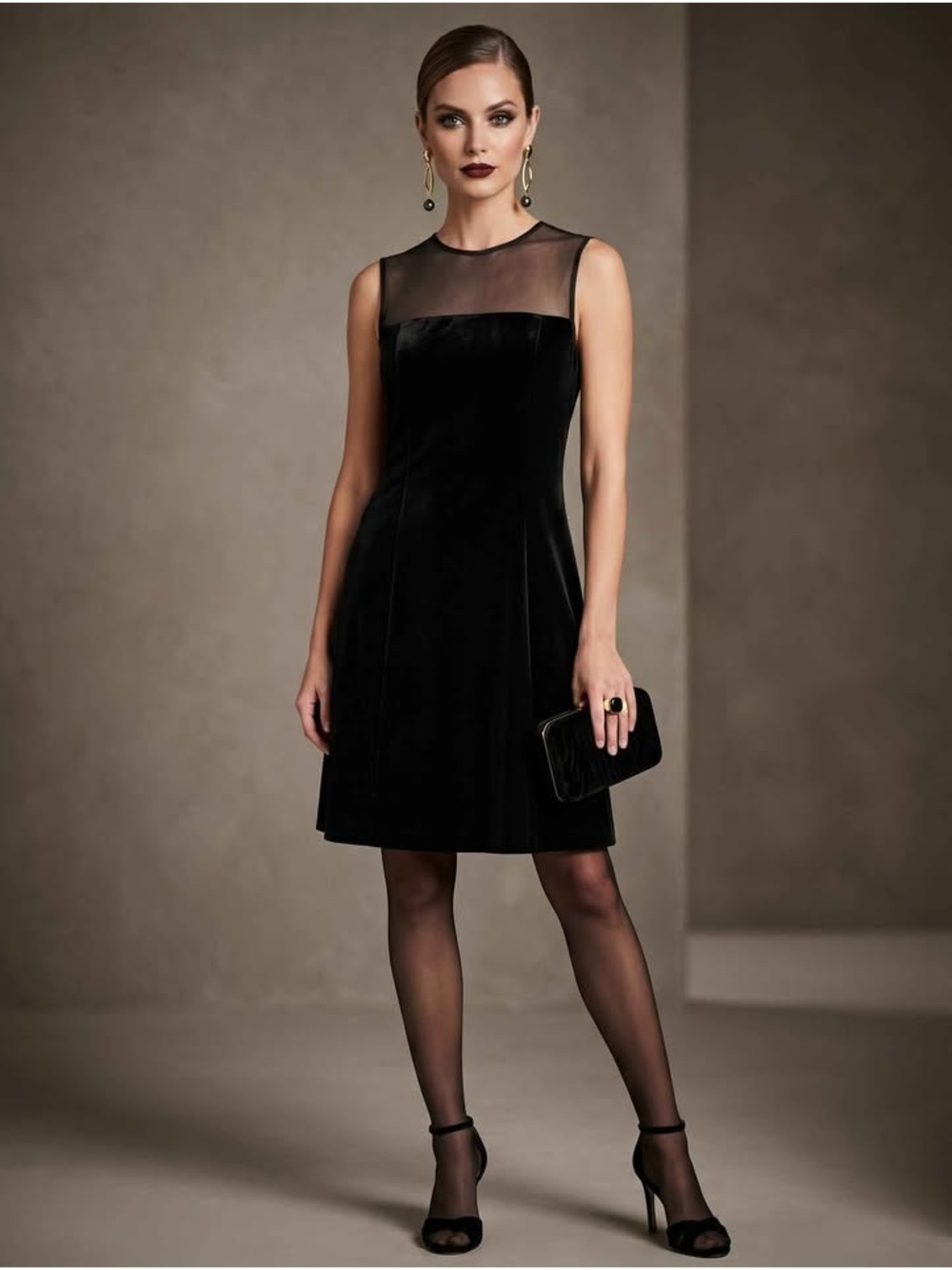 VTG Jeffrey & Dara Black Velvet & Sheer Mesh Dress Size Vintage 10 / SM/MM